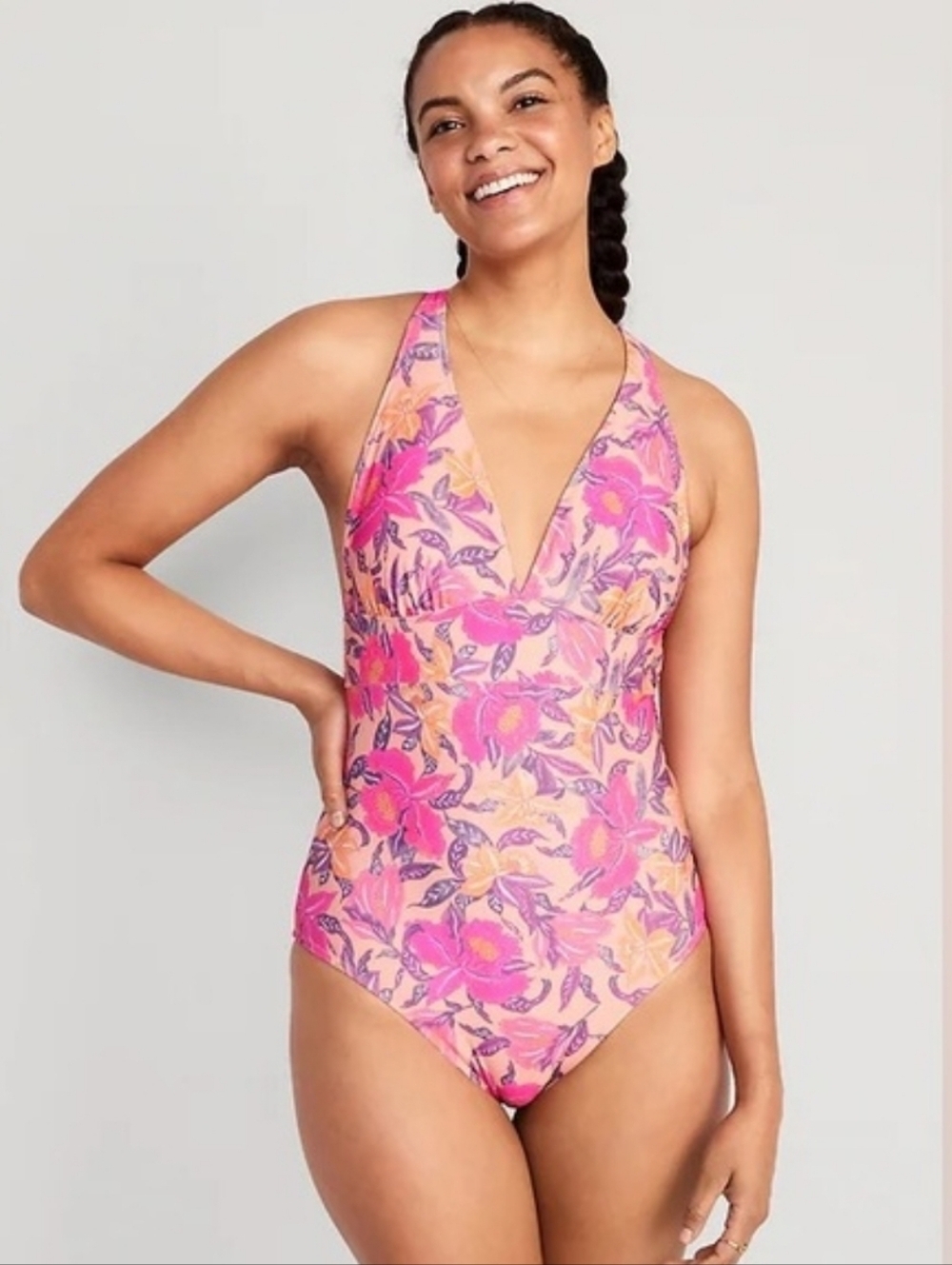 Old Navy Peach Floral V Neck Swimsuit NWT Large